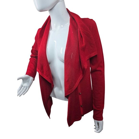 Calvin Klein Red Wool Knit Cardigan Wrap Sweater Women Sz S Decorative Gold Btns - Picture 4 of 13